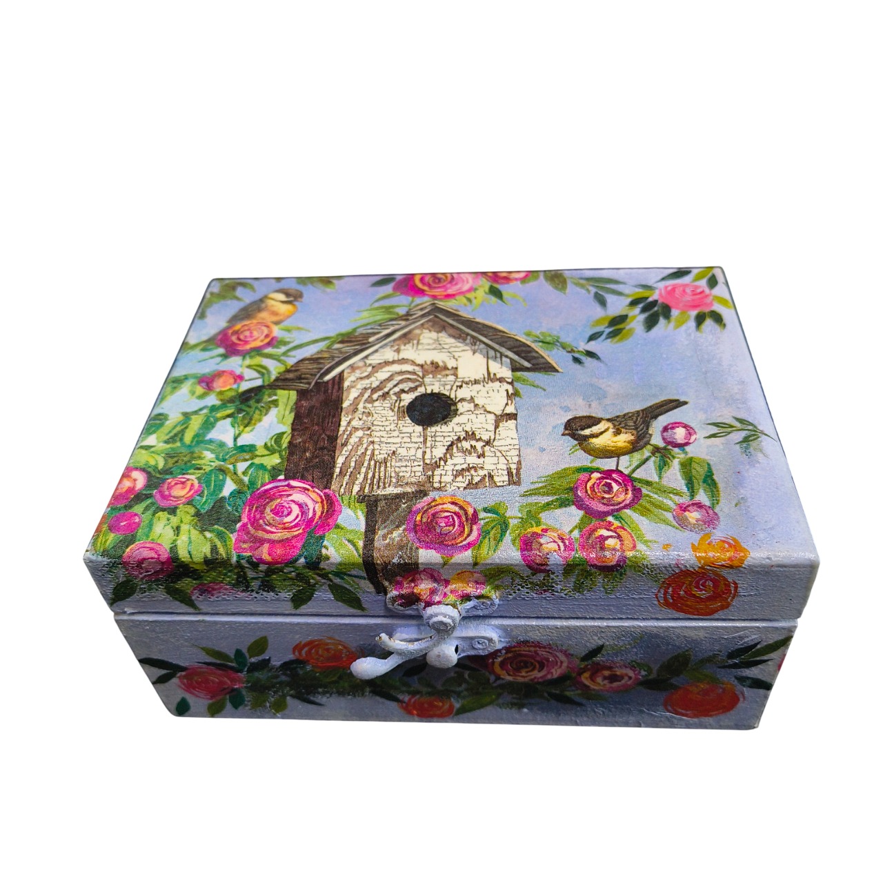 Decorative Multipurpose Box by Penkraft - Exclusively hand-painted in Decoupage art sky blue flowers